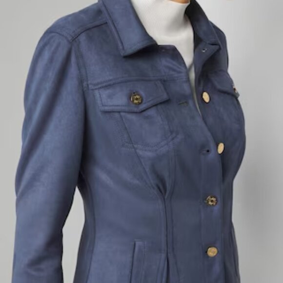 White House Black Market Faux Suede Flirty Jacket Small - Deep Blue - Picture 10 of 14